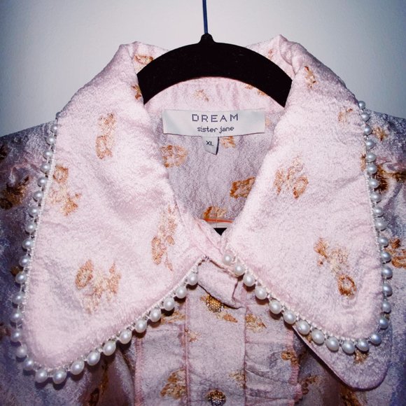 DREAM SISTER JANE - PEARL COLLAR JACQUARD BLOUSE - PALE PINK/ XL - Picture 2 of 2